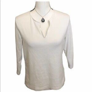 Jones NY Sport White Long Sleeve V-Neck Top Medium